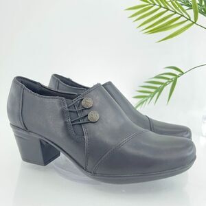Clarks Women's Emslie Warren Boot Size 9.5 Block Heel Black Leather Shootie Shoe